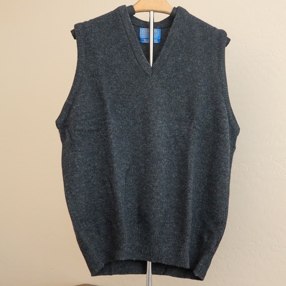 Pendleton‎ Wool Vest Mens L V-Neck Sleeveless Sweater Vest Gray Pure Virgin Wool - Picture 1 of 10